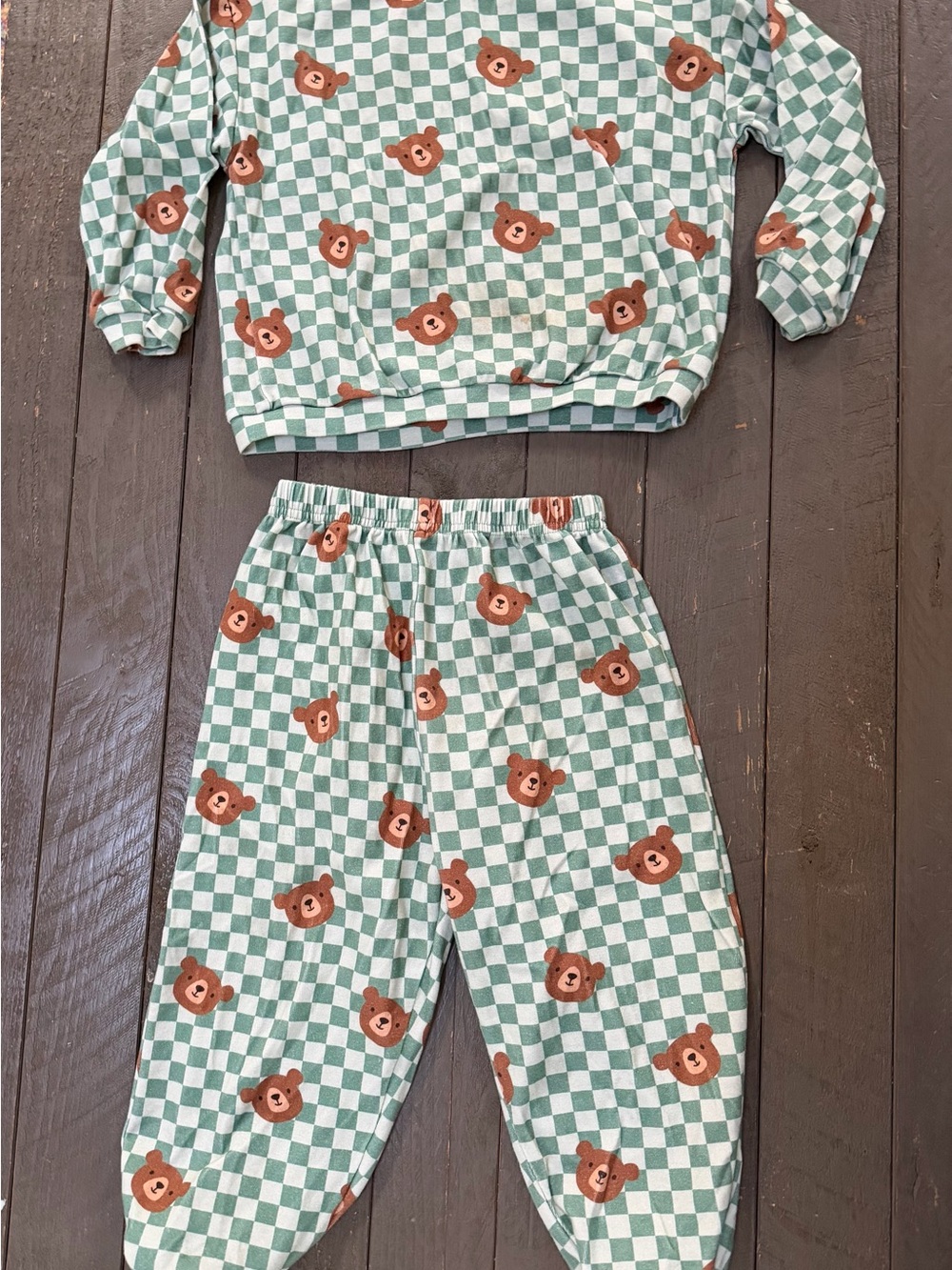 Kids Bear Check Pajama Set - Mint Green